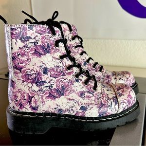 Vintage T.U.K combat boot purple floral flowers pattern rave festival rare edm